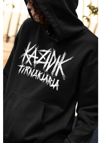Kazıdık Tırnaklarla Ezhel Siyah Oversize %100 Pamuk Kapüşonlu Sweatshirt Hoodie Unisex
