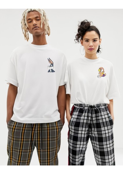 Bugs Buny & Lola Buny Baskılı Sevgili Kombini Çift Tshirt Beyaz 2 Adet
