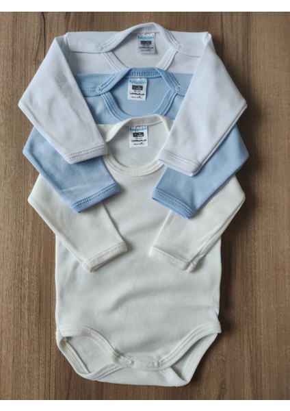 3 Parça Unisex Bebek Uzun Kollu Organik Pamuk Çıtçıtlı Body Zıbın Yenidoğan ve Çocuk Hediye Seti