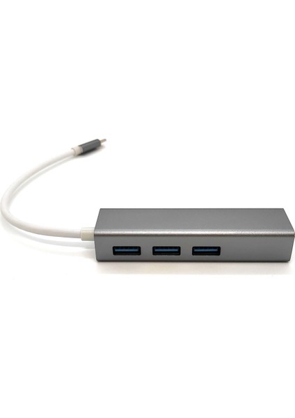 3 Port USB 3.0 Tip C Hub, 1 x 10/100/1000 RJ45 Dişi Yuva, 3 x USB A Dişi port, 1 x USB C Erkek port