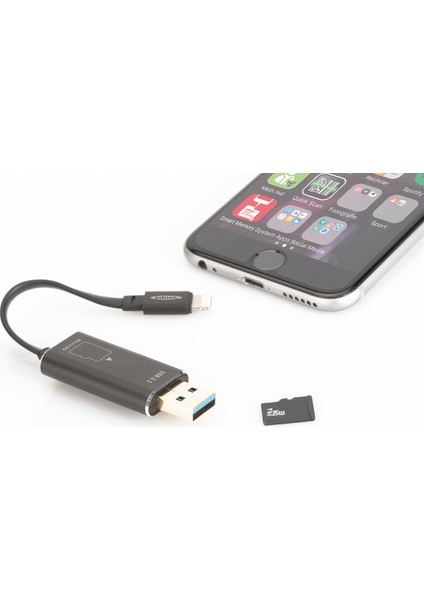 Smart Memory App ile Birlikte Iphone® Ipad® Için 256 GB Ek Depolama Alanı Sunar Microsd Kart Destekler Ios 7.1 ve Üstü Işletim Sistemi Destekler Yassı Kablo Siyah Renk