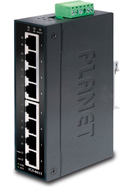 Endüstriyel Tip Yönetilemeyen Switch (Industrial Unmanaged Switch) 8-Port 10/100/1000Mbps IP30, -40~75 Derece C