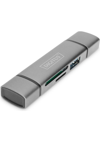 Dıgıtus Dual Card Reader Hub Usb-C™ / USB 3.0, Otg ( Combo Card Reader Hub (Usb-C+Usb 3.0) 1x Sd, 1x Microsd, 1x USB 3.0, Grey) (Simple Connectivity Of Memory Cards And USB Sticks With You
