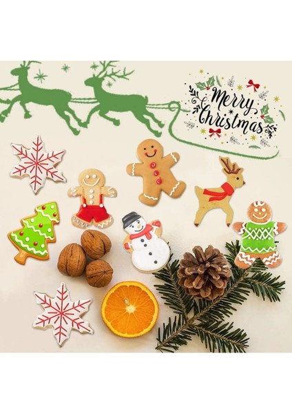 Baston Şeker Çam Ağacı Gingerman Kardan Adam Kurabiye Kalıbı + Glazür Yılbaşı Set