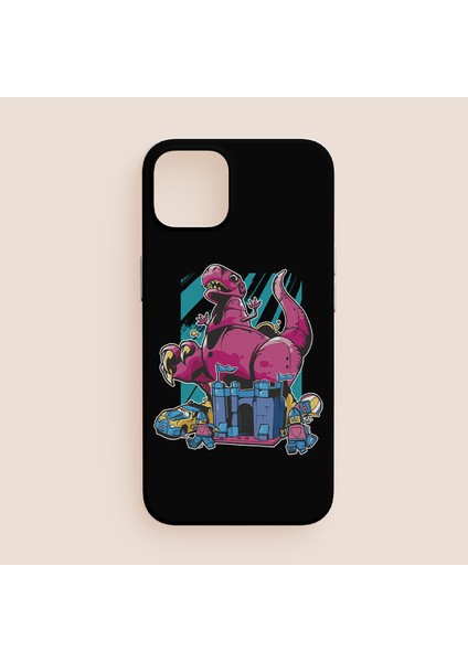 Pembe Dinazor Tasarımlı iPhone 12 Telefon Kılıfı