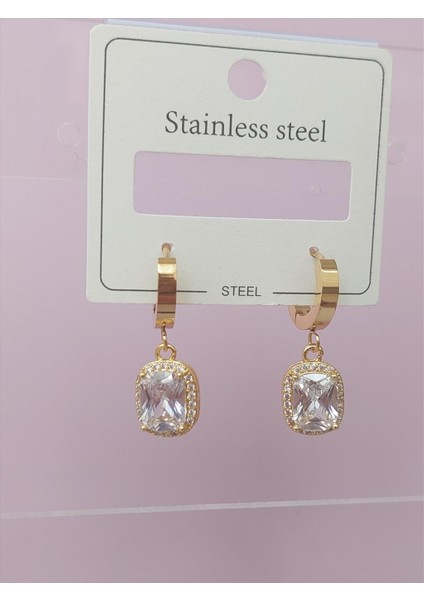 Çelik Zirkon Gömme Taşlı Gold Küpe fırsatları