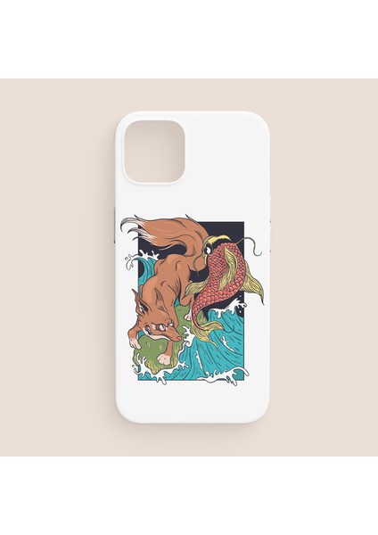 Fox And Fish Tasarımlı iPhone 13 Pro Telefon Kılıfı