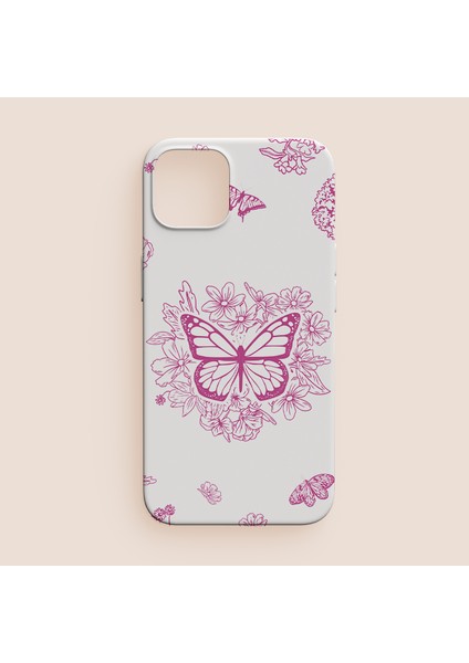 Pembe Kelebek Tasarımlı iPhone 13 Pro Telefon Kılıfı