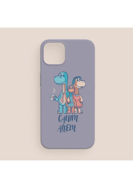 Canım Ailem Yazılı Dinazor Ailesi Tasarımlı iPhone 12 Telefon Kılıfı