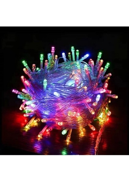 Renkli 10 Metre 100'LÜ Ledli Yılbaşı Ağaç Işık 8 Fonksiyonlu Rgb Renkli Işık Pirinç Dekoratif LED