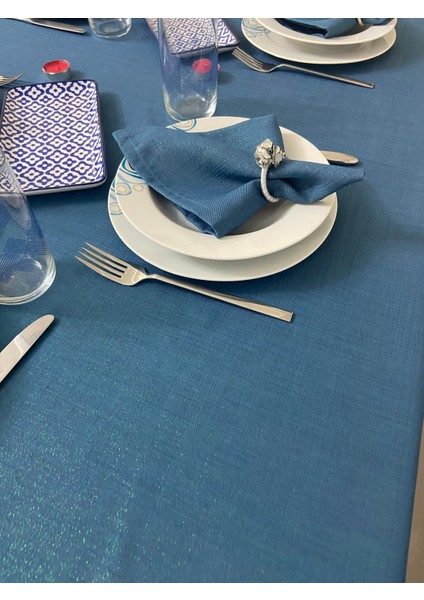 Simli Polyester Keten Dertsiz Masa Örtüsü Indigo Mavi fiyatları