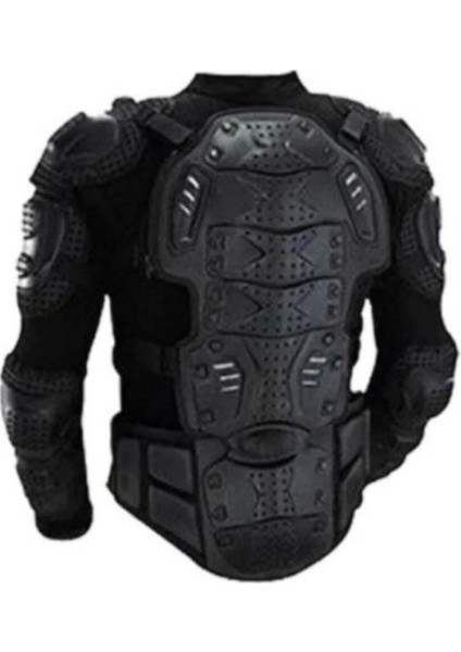 Siyah Body Armor Fileli Yazlık Full Koruma Omuz Sırt Dirsek Göğüs Karın Koruma Cross Motorcu Montu