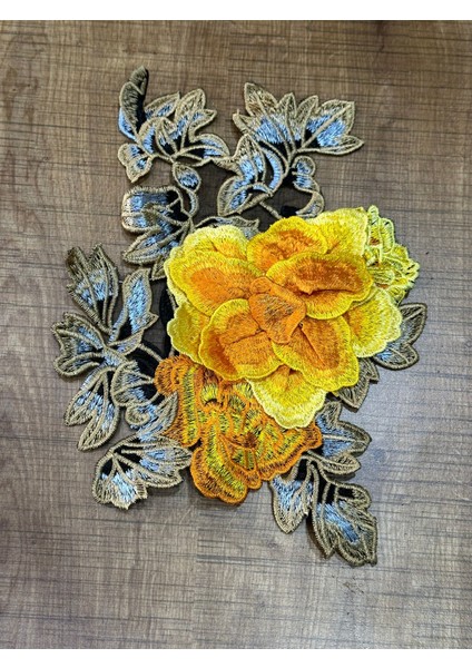 24X19 cm Kabartma Nakış Işleme Gül Aplike Dikiş Tasarım Aksesuarı