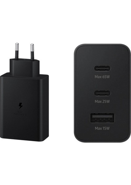 Samsung 3in1 Trio 65W 2xpd+Usba Ev Tipi Şarj Aleti 3 Çıkışlı EP-T6530NBEGWW Samsung Türkiye Garantili fırsatları