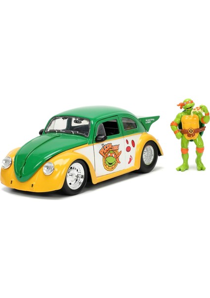 Ninja Turtles (Ninja Kaplumbağalar) Lisanslı Vw Drag Beetle Aracı, Die-Cast (Metal), Açılabilen Parçalar, Figürlü