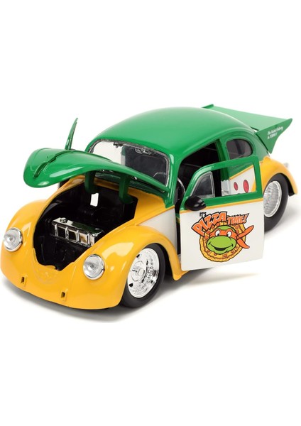 Ninja Turtles (Ninja Kaplumbağalar) Lisanslı Vw Drag Beetle Aracı, Die-Cast (Metal), Açılabilen Parçalar, Figürlü