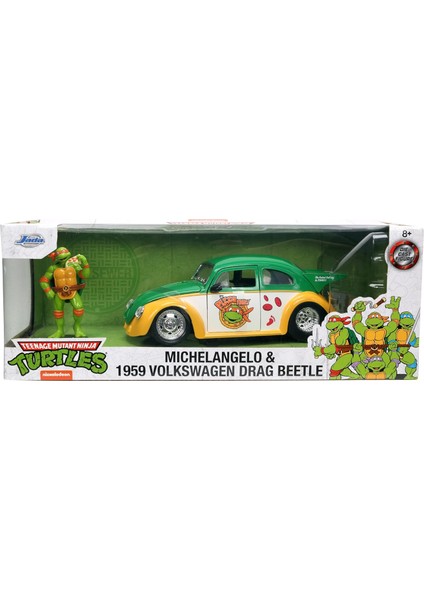 Ninja Turtles (Ninja Kaplumbağalar) Lisanslı Vw Drag Beetle Aracı, Die-Cast (Metal), Açılabilen Parçalar, Figürlü