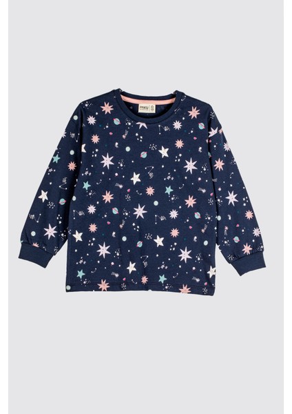 Gezegen Desenli Pamuk Lacivert Çocuk Pijama Takımı