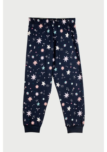Gezegen Desenli Pamuk Lacivert Çocuk Pijama Takımı
