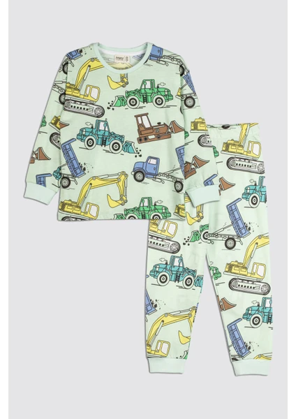 Ekskavatör Desenli  Pamuk Erkek Çocuk Pijama Takımı