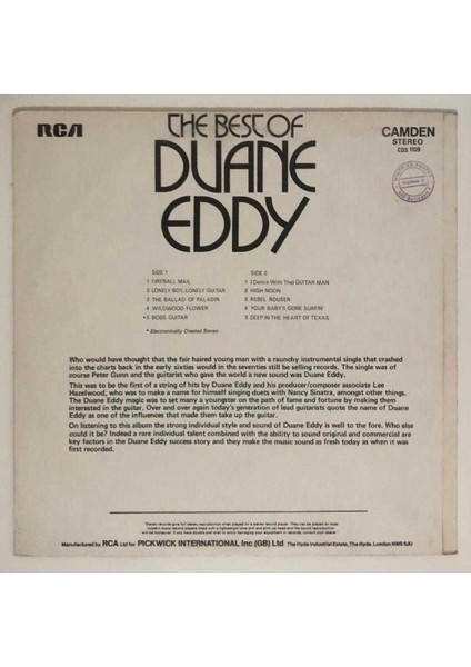 Duane Eddy The Best Of Duane Eddy Lp Plak (Orjinal 1972 Avrupa Baskı)