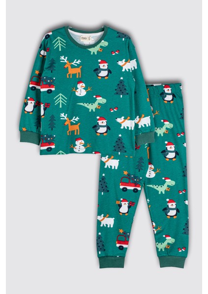 Sevimli Kardan Adam-Penguen Desenli Pamuk Çocuk Pijama Takımı