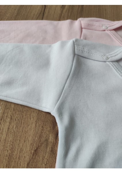 2 Parça Unisex Bebek Uzun Kollu Organik Pamuk Çıtçıtlı Body Zıbın Yenidoğan Hediye Seti