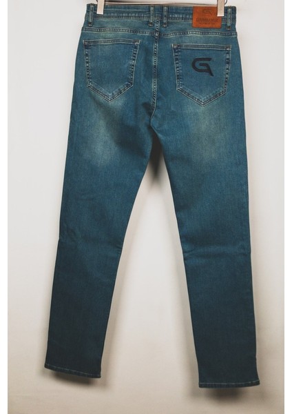 Goumbambe Likrali Erkek Mavi Jeans Comfort Fit Yeşil Tintli Pamuk Kot Pantolon fiyatları