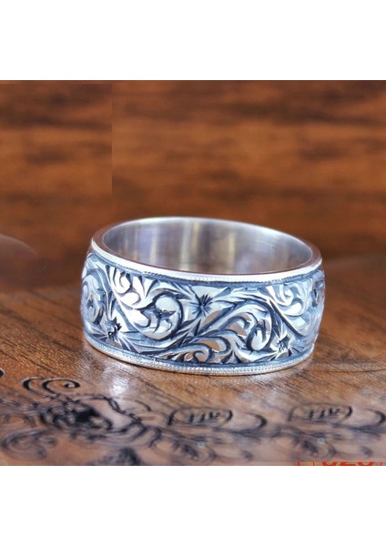 El Yapımı Gümüş Alyans Kalemkar Işçilik 10 mm Alyans