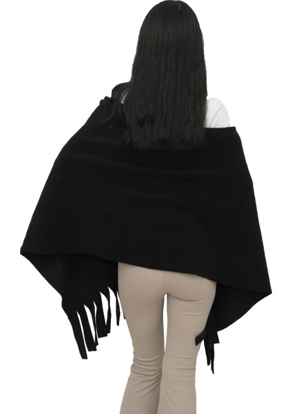 Siyah Püskülü Unisex Polar Şal modelleri