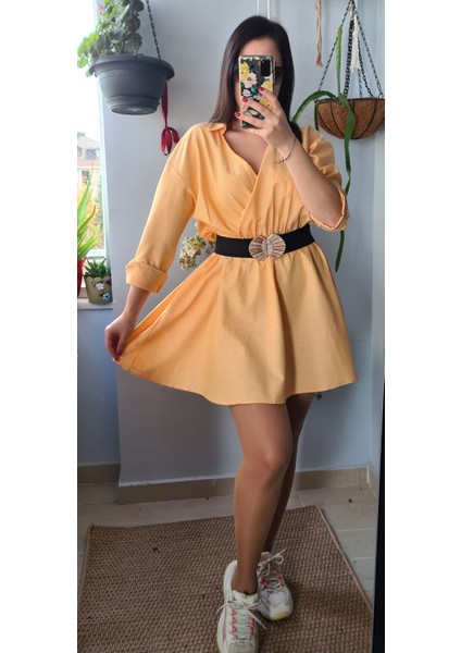 Cepli Beli Lastikli Kruvaze Yaka Elbise fiyatları