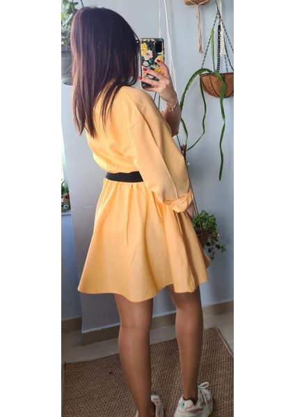 Cepli Beli Lastikli Kruvaze Yaka Elbise modelleri