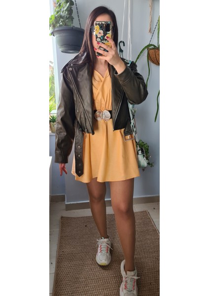 Cepli Beli Lastikli Kruvaze Yaka Elbise fırsatları