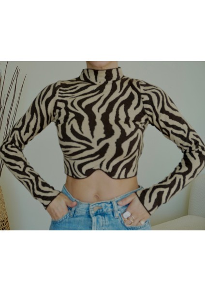 Zebra Desenli Triko Crop