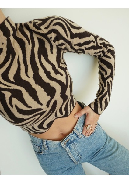 Zebra Desenli Triko Crop