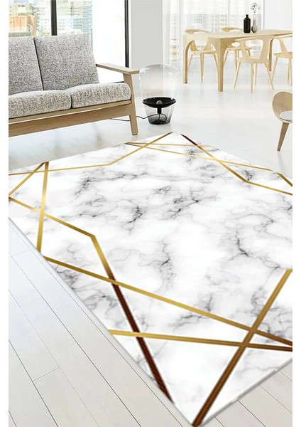 Geometrik Mermer Desen Lastikli Halı Örtüsü (Süngersiz) SZZ-588