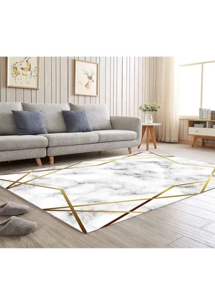 Geometrik Mermer Desen Lastikli Halı Örtüsü (Süngersiz) SZZ-588