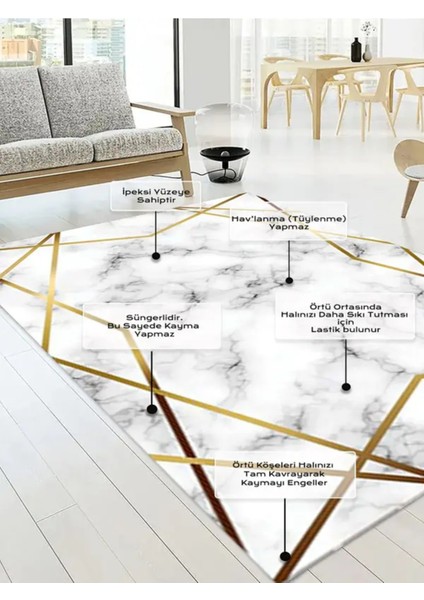 Geometrik Mermer Desen Lastikli Halı Örtüsü (Süngersiz) SZZ-588