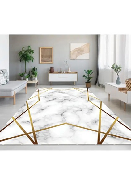 Geometrik Mermer Desen Lastikli Halı Örtüsü (Süngersiz) SZZ-588