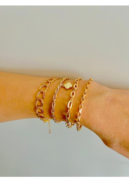 4 Lü Bileklik Takımı 4 Adet Kombin Altın Kaplama Bileklik Seti Bilezik Künye Takımı fiyatları