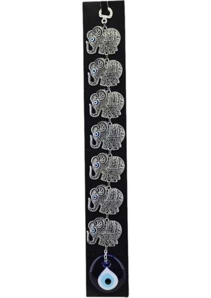 Cam Nazar Boncuklu Metal Duvar Süsü 7 Li Fil Figürlü Model 4 42X5 cm