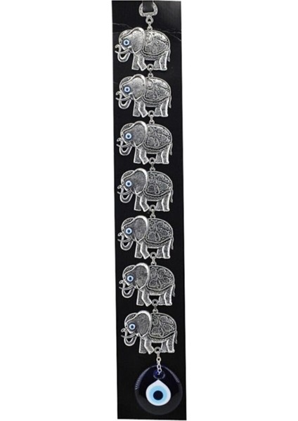 Cam Nazar Boncuklu Metal Duvar Süsü 7 Li Fil Figürlü Model 3 45X6.5 cm