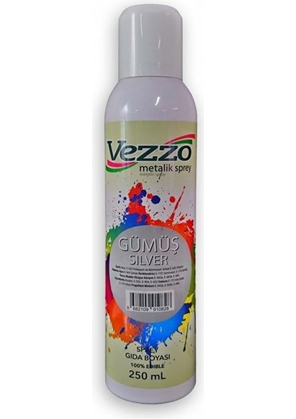Metalik Yenilebilir Sprey Gümüş 250 ml