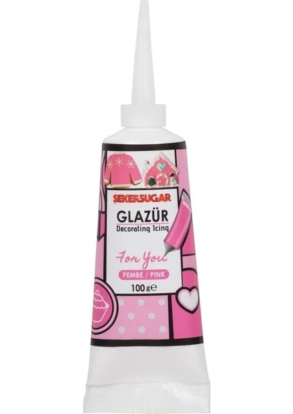 Süsleme Glazürü Pembe Renk 100 gr
