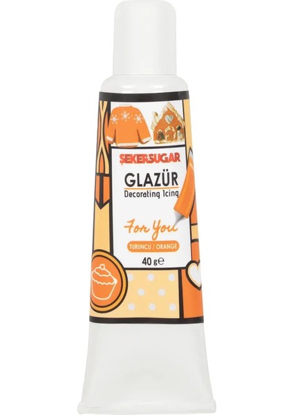 Süsleme Glazürü Turuncu Renk 40 gr
