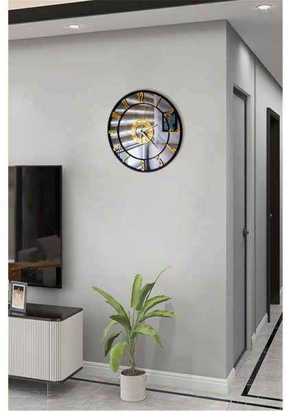 Gerçek Ayna Duvar Saati 40 cm Trend Modern Salon Füme Gold modelleri