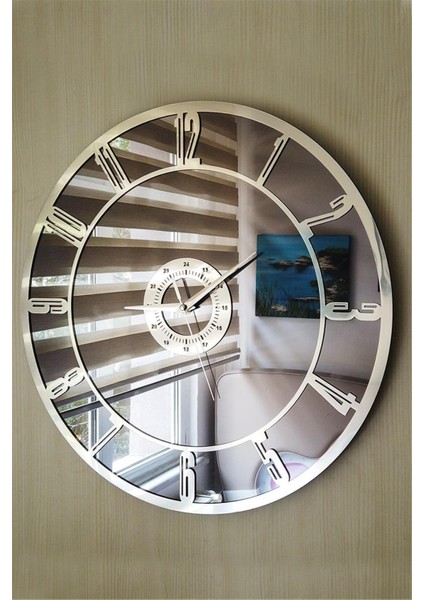 Gerçek Ayna Duvar Saati 40 cm Vip Modern Salon Füme