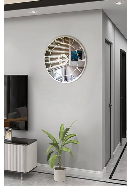 Gerçek Ayna Duvar Saati 40 cm Vip Modern Salon Füme