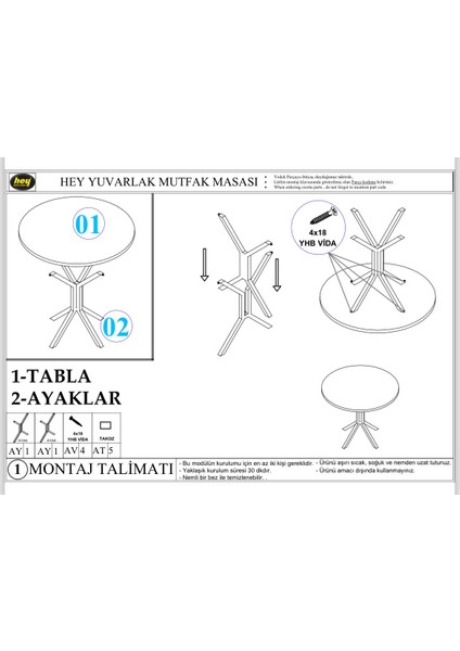 Nisa Yuvarlak Mutfak Masa Yemek Masa Balkon Masa Metal Beyaz Ayaklı 70 cm