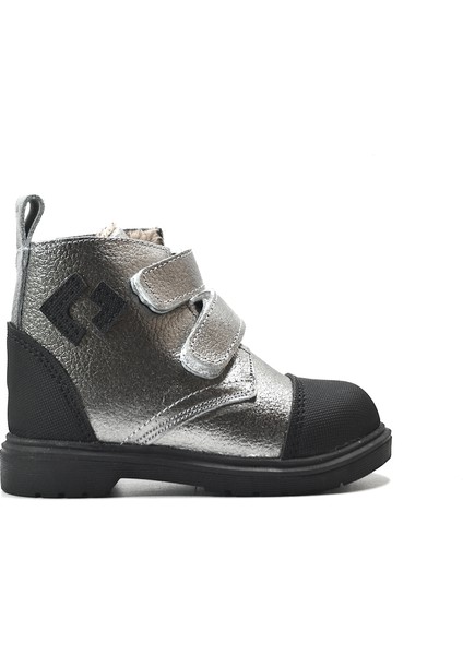 R.251 Hakiki Deri Gümüş Ortopedik Kürklü Kız Bebek Bot